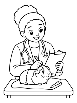 Free printable Veterinarian Examining A Cute Guinea Pig coloring page