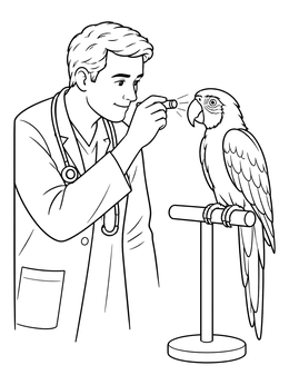 Free printable Veterinarian Examining A Calm Parrot coloring page