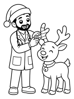Free printable Friendly Vet Bandaging Reindeer Antler coloring page