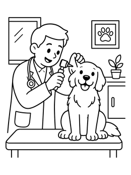 Free printable Friendly Vet Examining A Dog coloring page