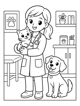 Free printable Friendly Vet With Cat And Dog coloring page