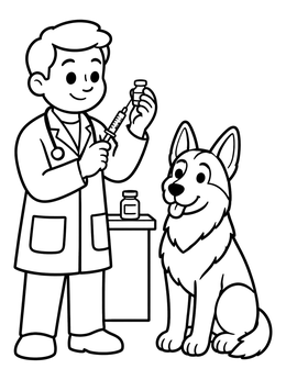 Free printable Friendly Vet With German Shepherd coloring page