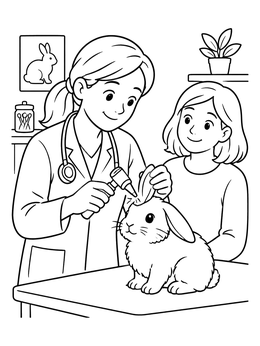 Free printable Vet Examining A Fluffy Bunny Ear coloring page