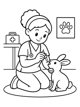 Free printable Vet Nurse Giving Medicine To Rabbit coloring page