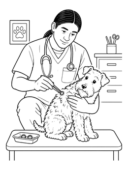 Free printable Vet Removing Burrs From Terrier coloring page