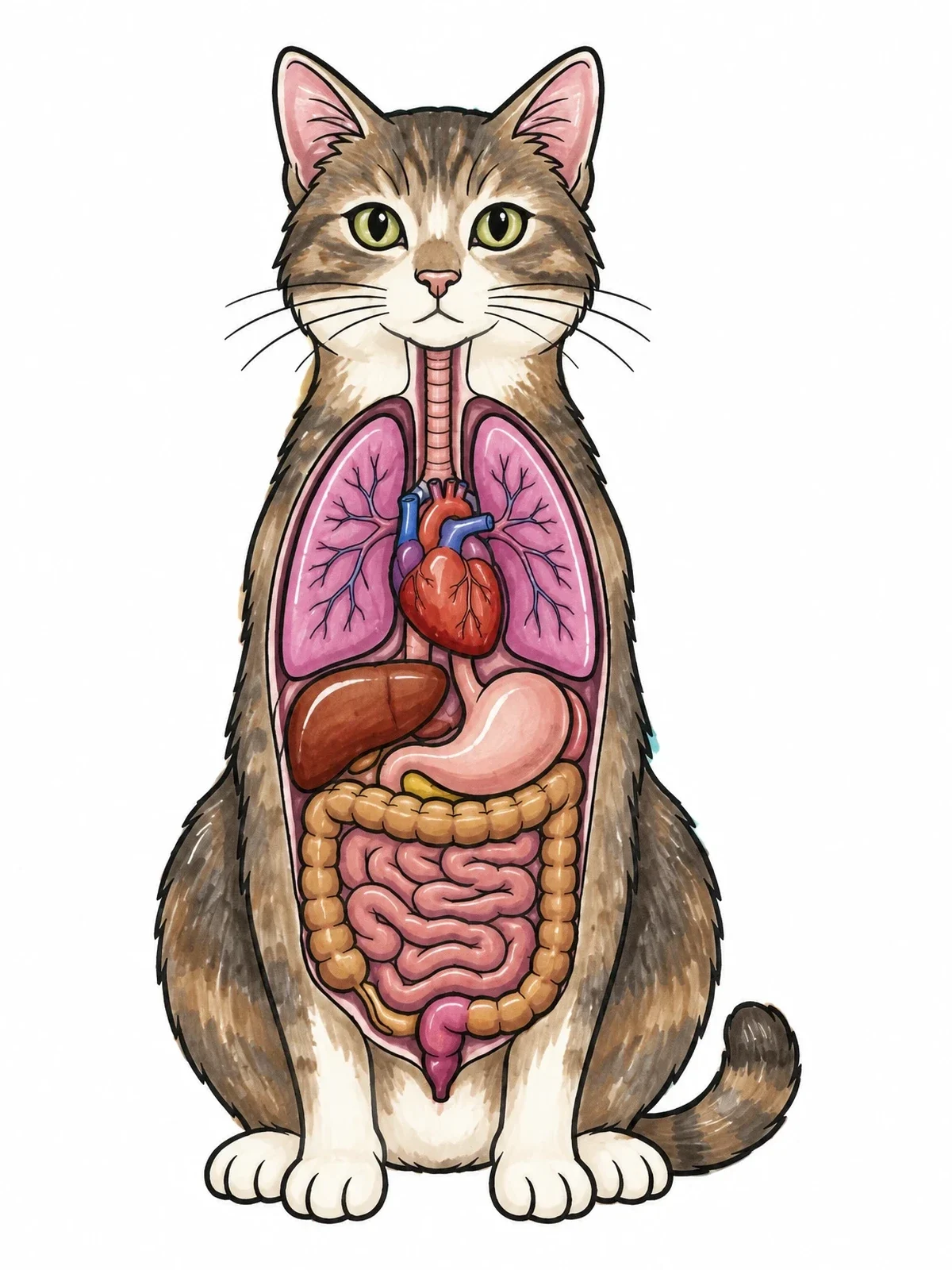 Colored example of the Cat Internal Anatomy Diagram coloring page
