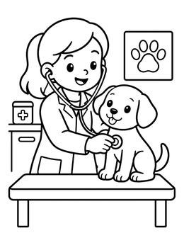 Free printable Friendly Vet Examining A Cute Puppy coloring page