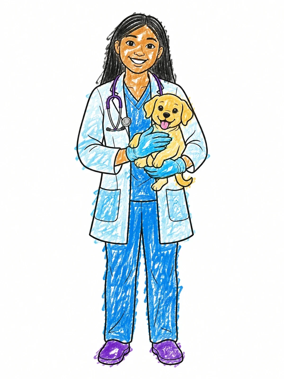 Colored example of the Friendly Veterinarian Holding A Puppy coloring page