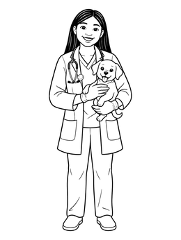 Free printable Friendly Veterinarian Holding A Puppy coloring page