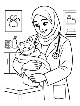 Free printable Veterinarian Holding A Wrapped Cat coloring page