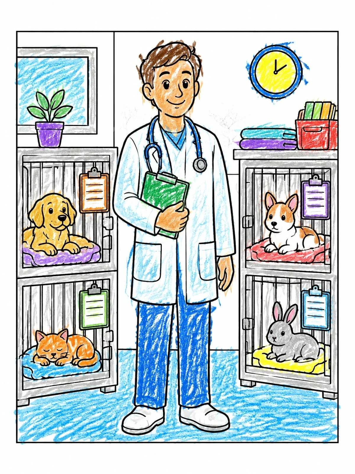 Colored example of the Veterinarian In The Recovery Ward coloring page