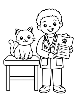 Free printable Young Vet With Cat On Exam Table coloring page