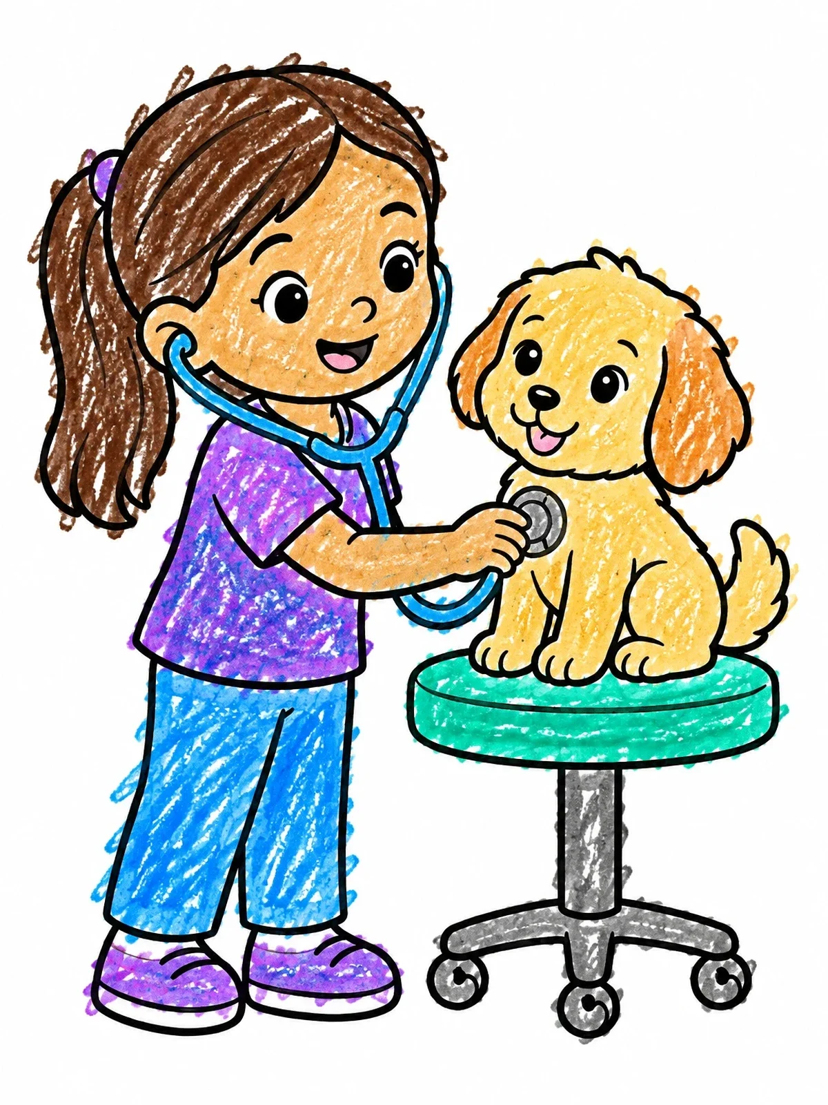 Colored example of the Young Vet Examining Cute Puppy coloring page