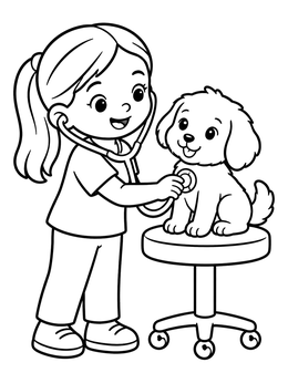 Free printable Young Vet Examining Cute Puppy coloring page