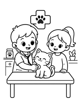 Free printable Young Vet Examining A Kitten coloring page