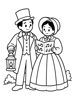Free printable Victorian Christmas Carolers With Lantern coloring page