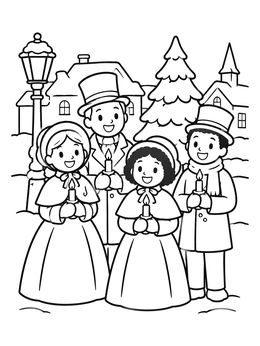 Free printable Victorian Christmas Carolers In The Snow coloring page