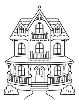 Free printable Victorian Dollhouse With Porch coloring page