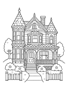 Free printable Victorian Gingerbread House With Turrets coloring page