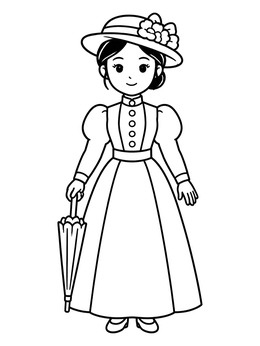 Free printable Victorian Lady With Parasol coloring page