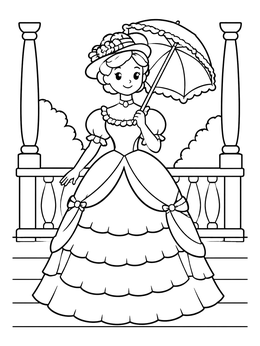 Free printable Victorian Lady With Parasol coloring page