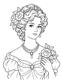 Free printable Victorian Lady With Pearl Jewelry coloring page