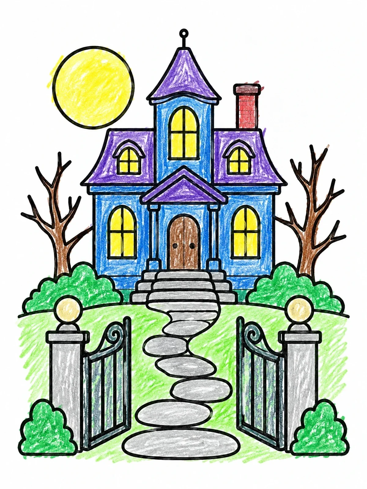 Colored example of the Victorian House With Open Gate coloring page
