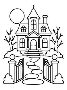 Free printable Victorian House With Open Gate coloring page