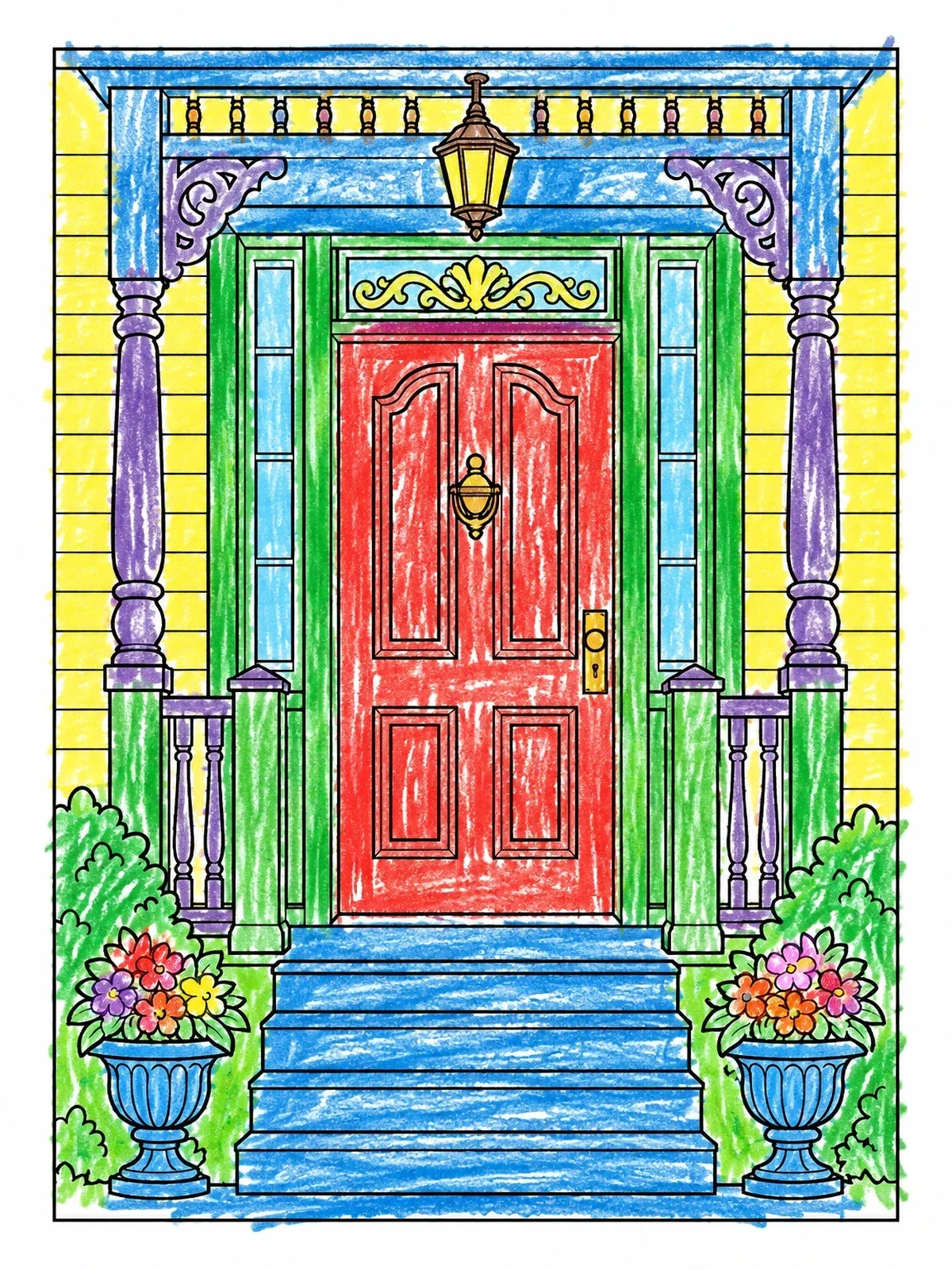 Colored example of the Victorian Porch And Front Door coloring page