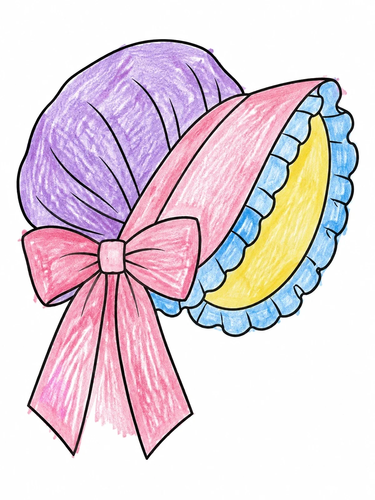 Colored example of the Victorian Ribbon Bonnet coloring page