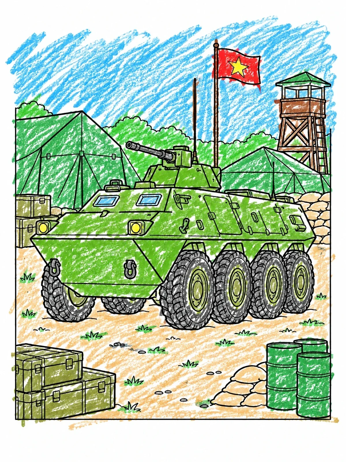 Colored example of the Armored Vehicle At Military Base coloring page