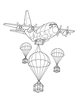 Free printable Cargo Plane Air Dropping Supply Crates coloring page
