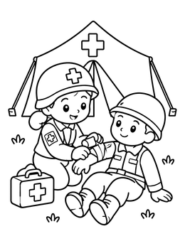 Free printable Field Medic Bandaging A Soldier coloring page