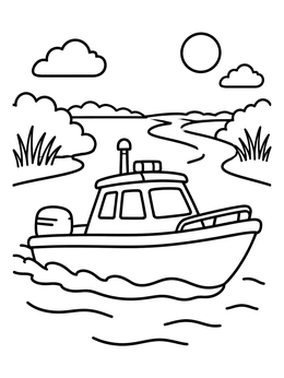 Free printable Little Patrol Boat On The River coloring page