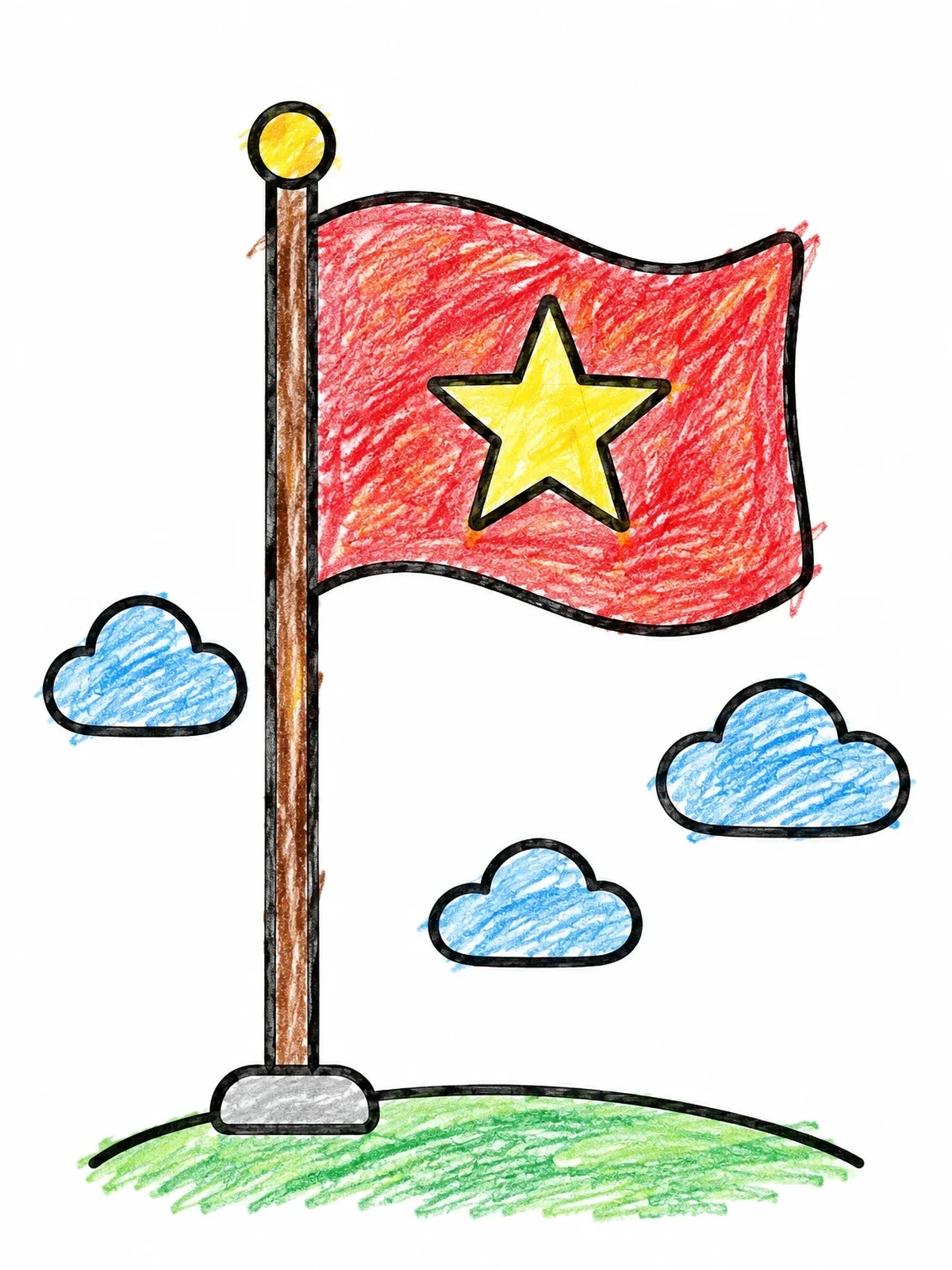 Colored example of the Vietnam Flag Waving In The Sky coloring page