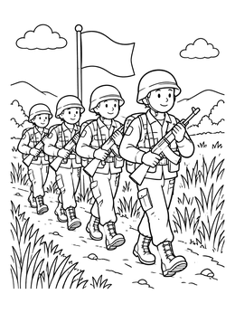 Free printable Soldiers Marching On A Trail coloring page