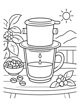 Free printable Vietnamese Phin Coffee On Table coloring page