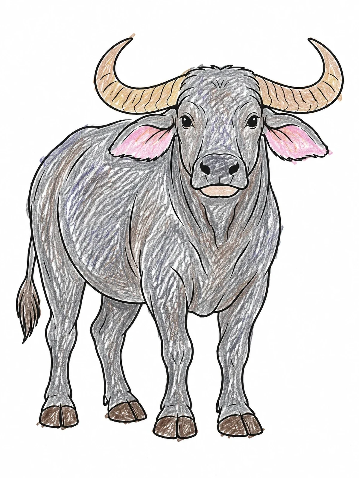 Colored example of the Vietnamese Water Buffalo Line Art coloring page
