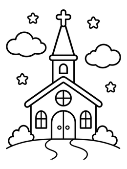Free printable Village Church Under Night Sky coloring page
