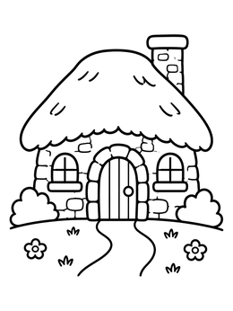 Free printable Cozy Thatched Stone Cottage coloring page