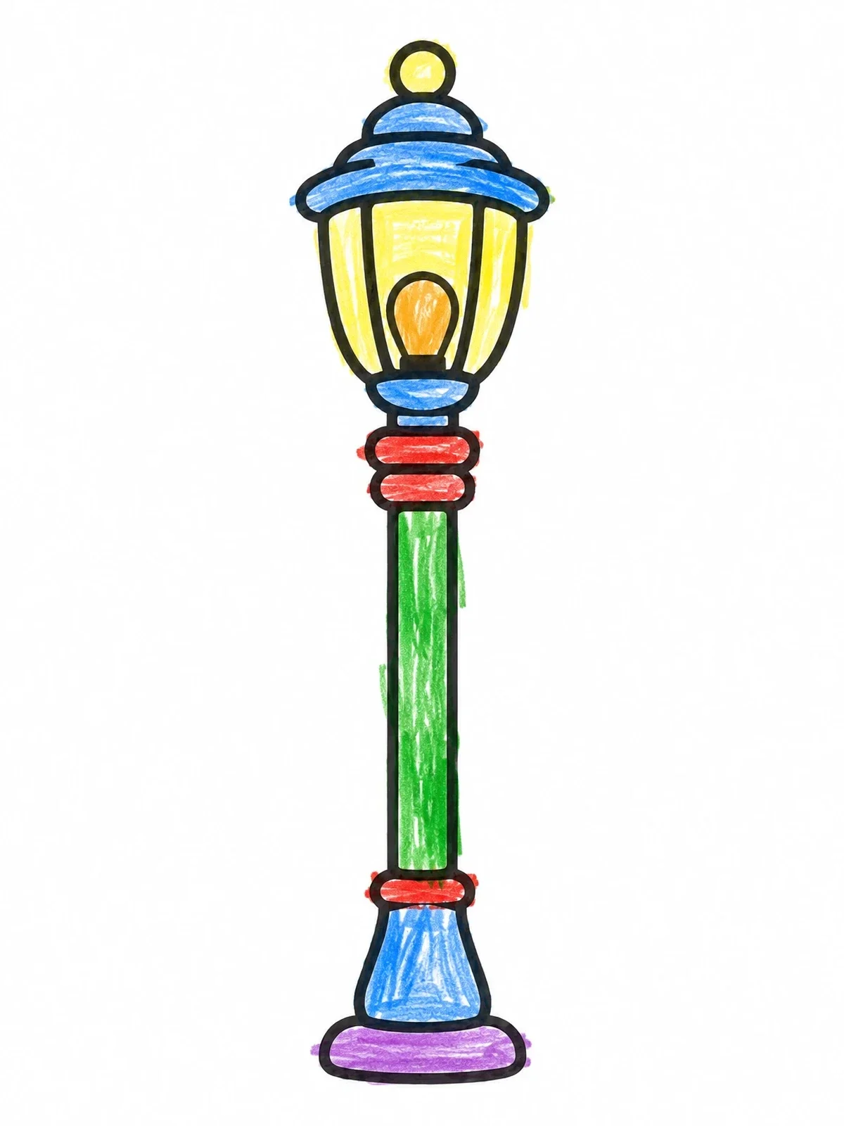Colored example of the Vintage Street Lantern Post coloring page