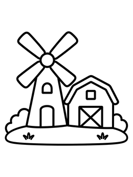 Free printable Windmill And Barn On A Hill coloring page
