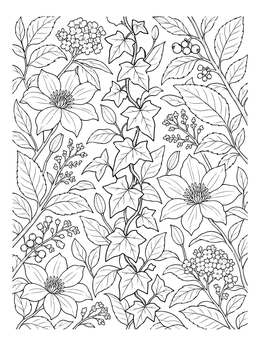 Free printable Botanical Climbing Ivy And Blossoms coloring page
