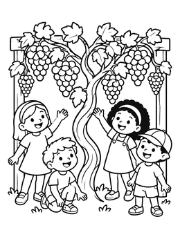 Free printable Children Under A Grapevine Arbor coloring page