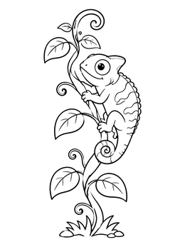 Free printable Cute Chameleon On Climbing Vine coloring page