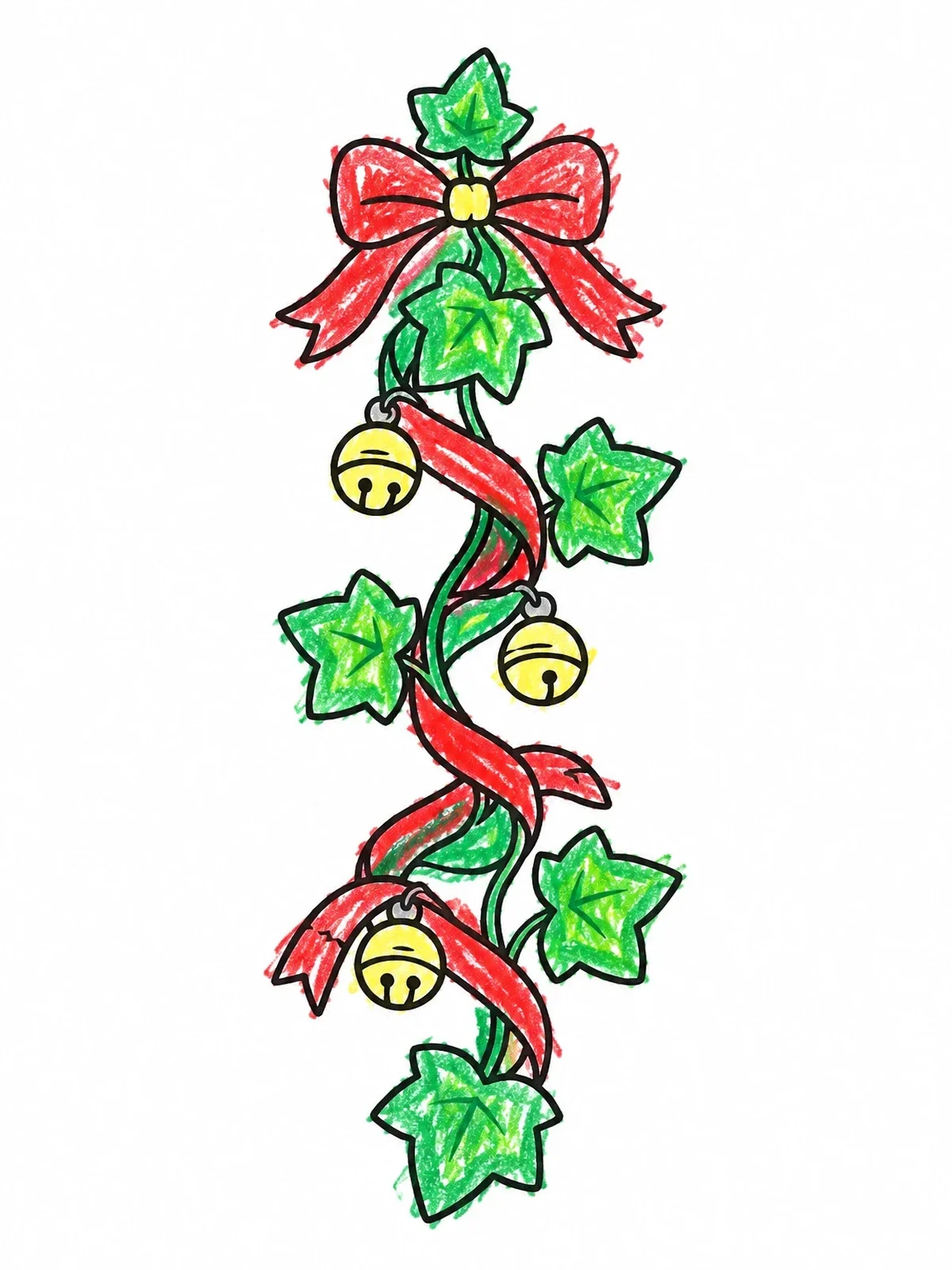 Colored example of the Festive Ivy Vine With Bells coloring page
