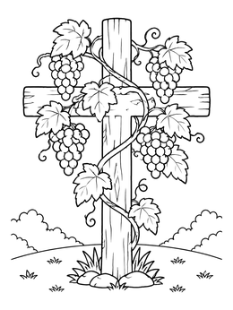 Free printable Grapevine Wrapped Around Wooden Cross coloring page