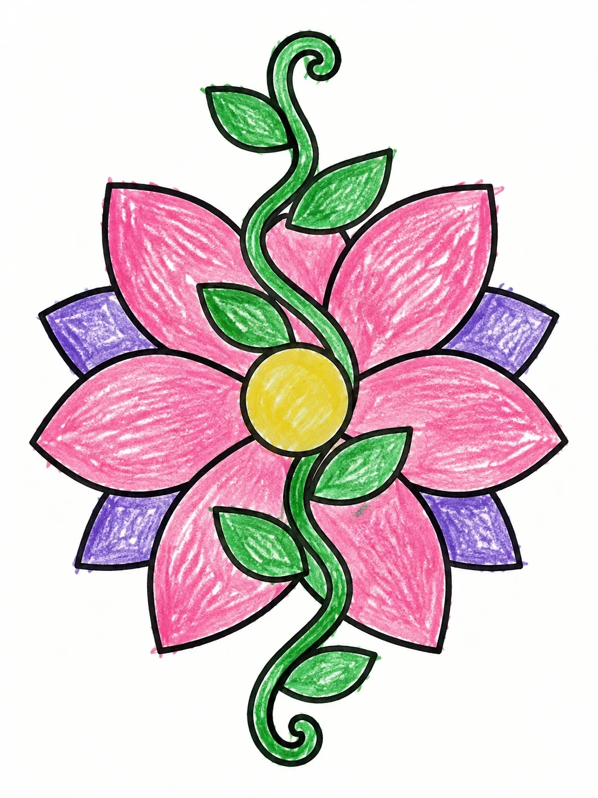 Colored example of the Simple Flower Petal Vine Mandala coloring page
