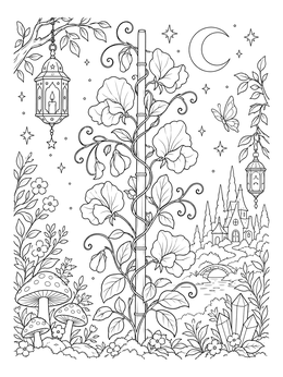 Free printable Sweet Pea Vine Under Moonlight coloring page