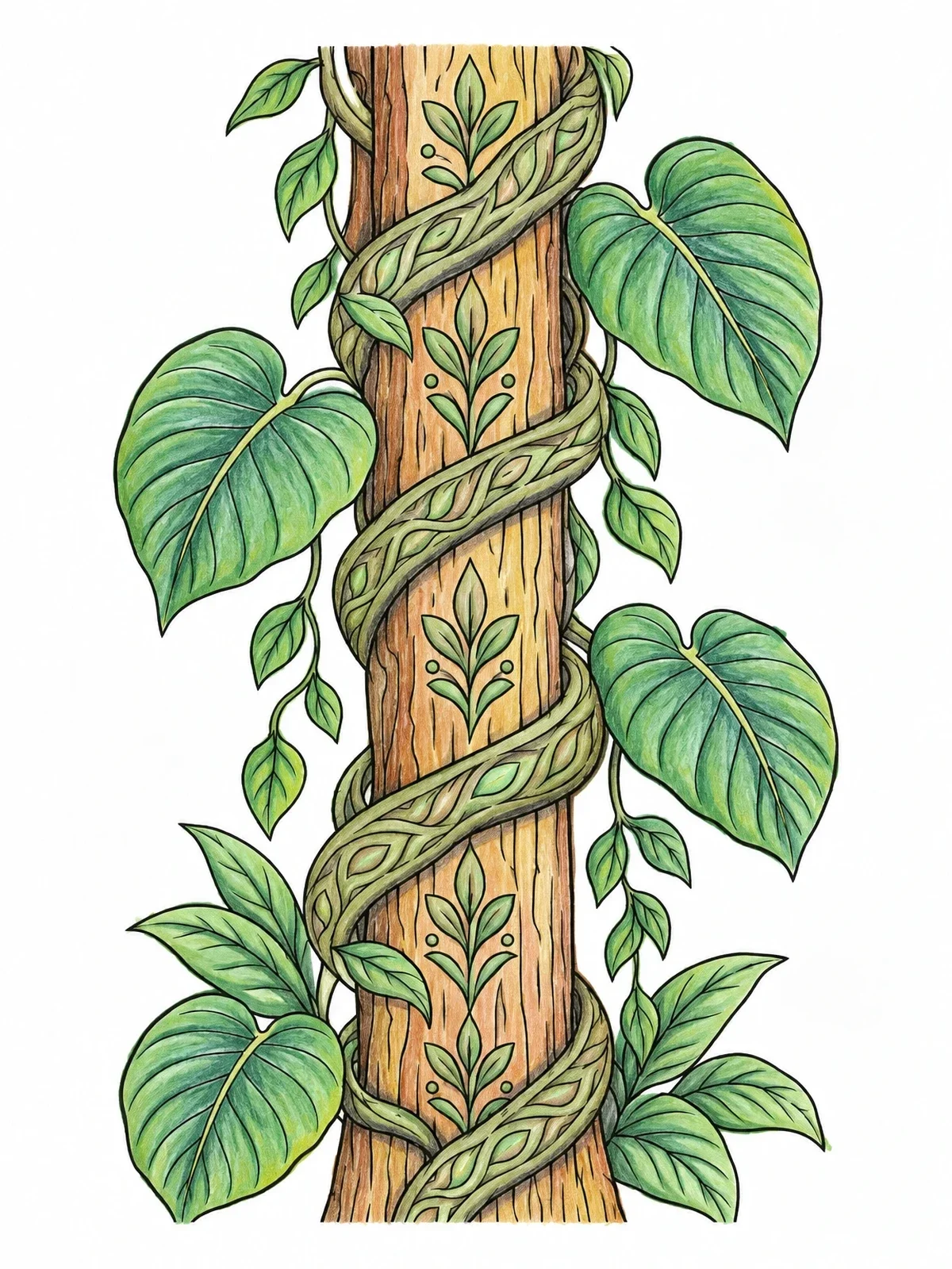 Colored example of the Twisting Vine Around Tree Trunk coloring page